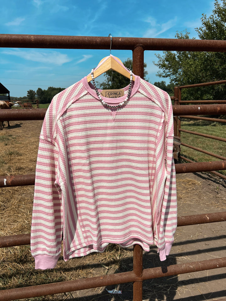 Pink Stripe Waffle Knit Longsleeve