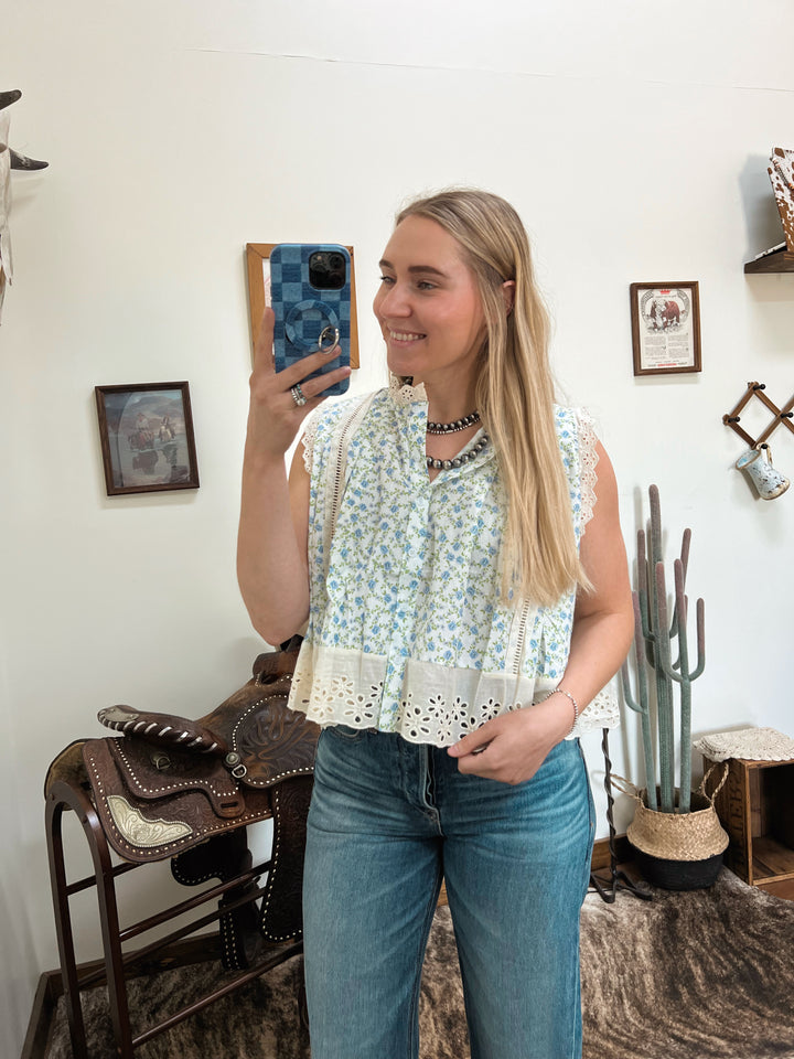 Ditsy Floral Eyelet Tank