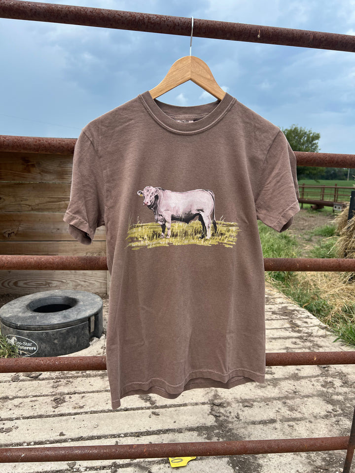Watercolor Charolais Tee-Mocha