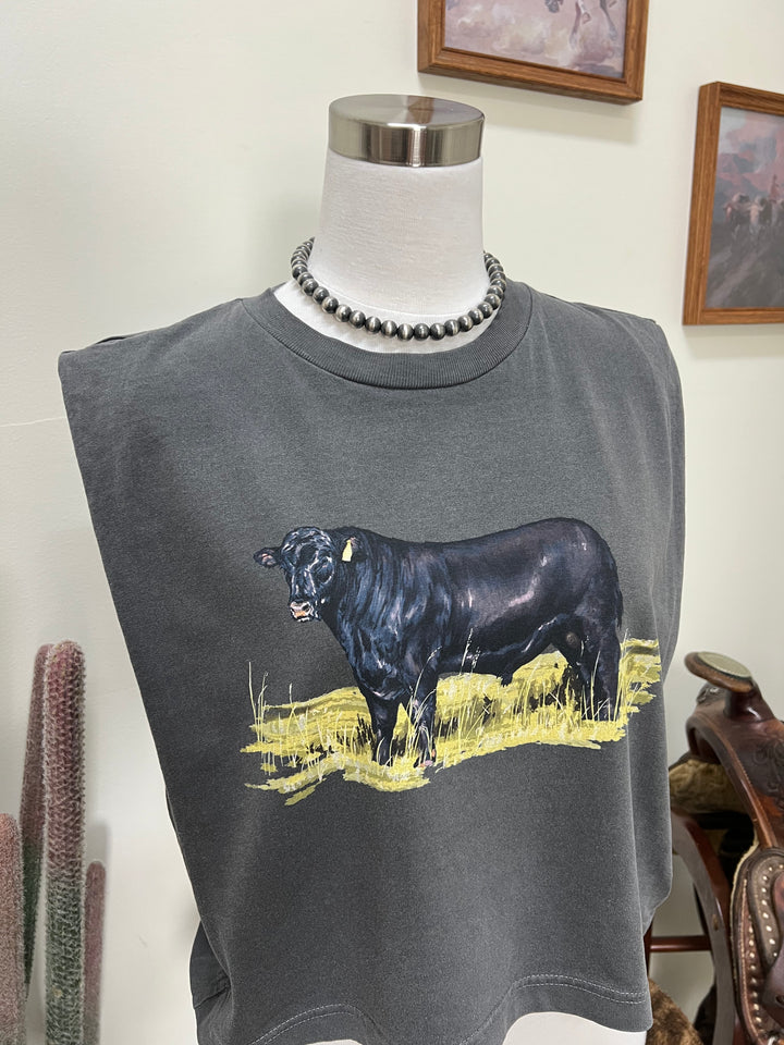 Watercolor Angus Muscle Tank-Pepper