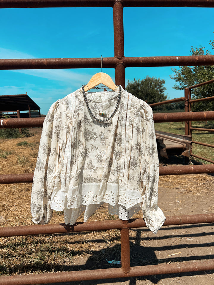 Floral Toile Eyelet Top