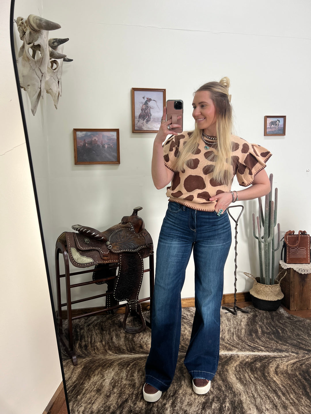 Cow Print Sweater Top
