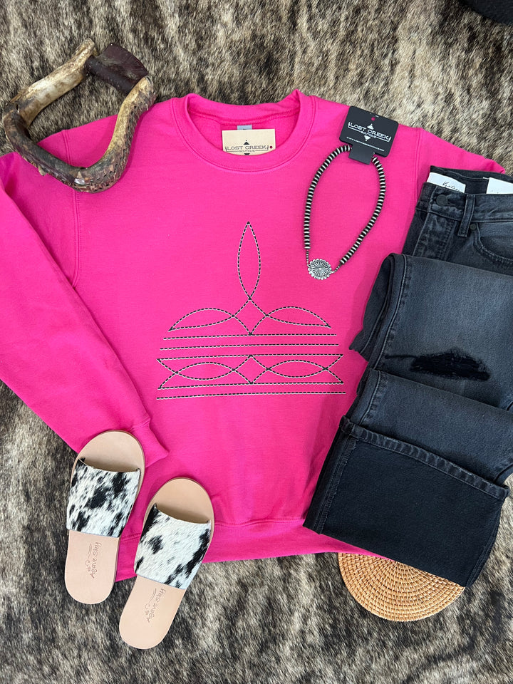 Boot Stitch Crewneck- Hot Pink