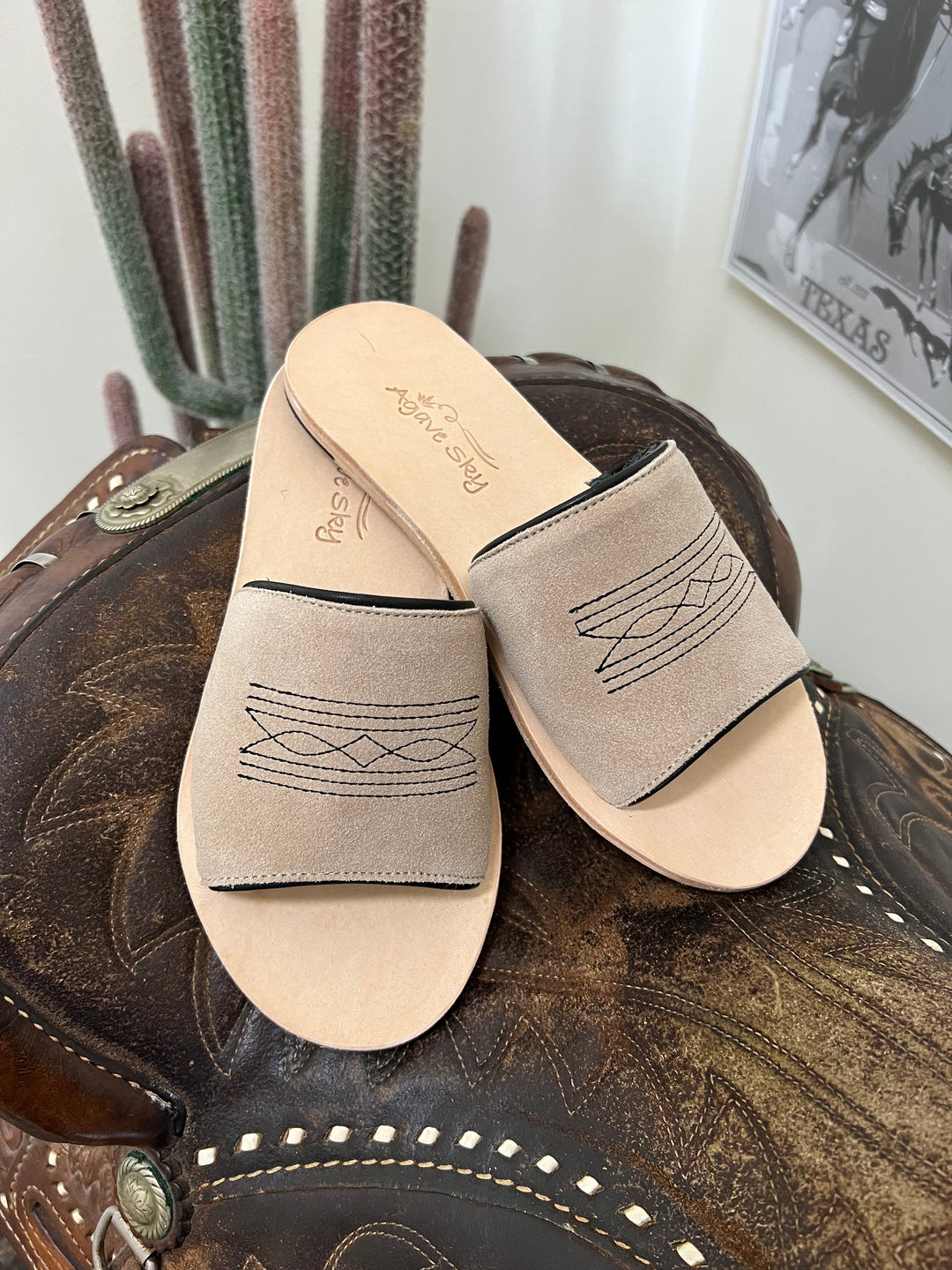 Nadia Tan Suede Out Sandals