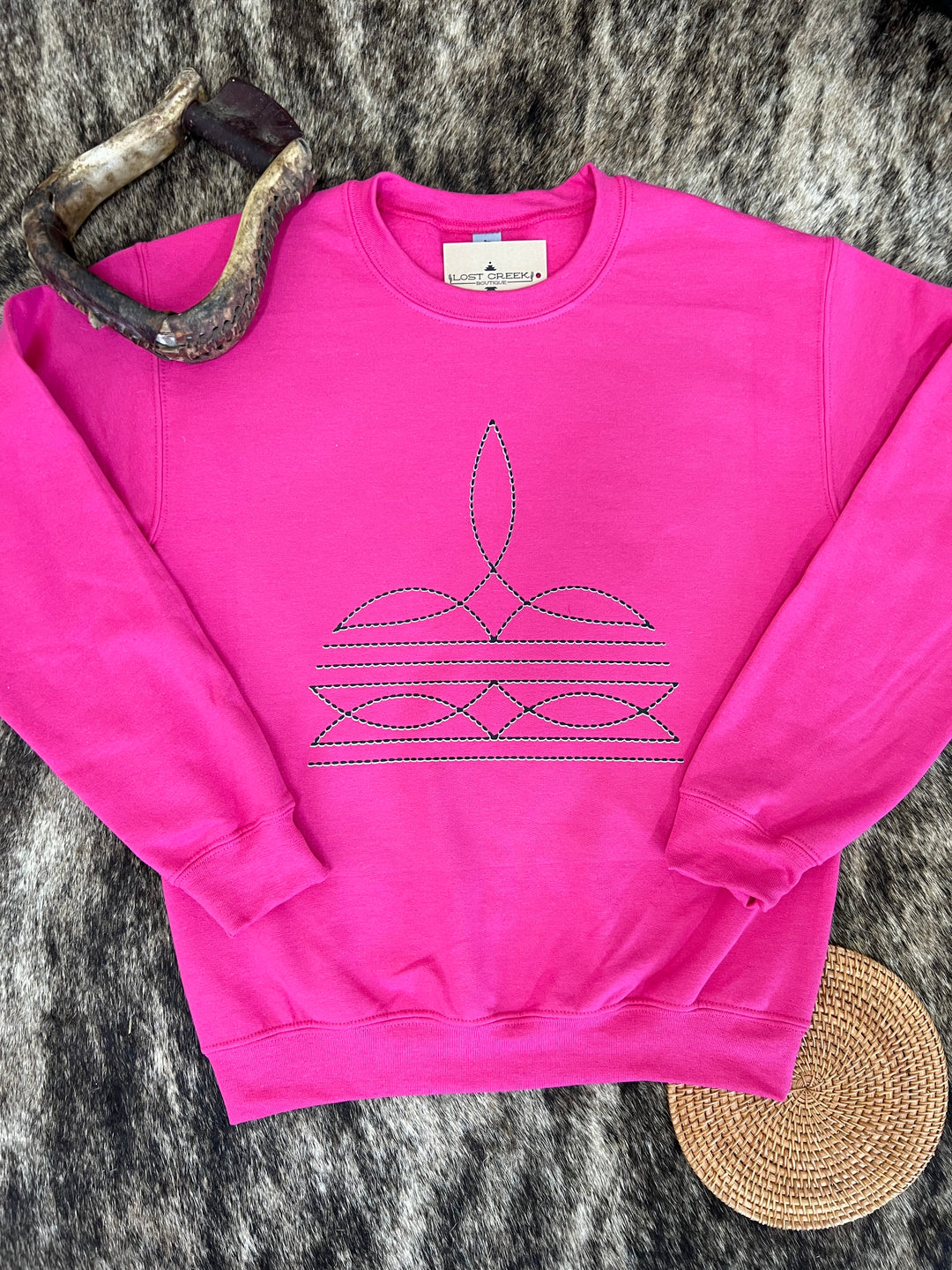Boot Stitch Crewneck- Hot Pink
