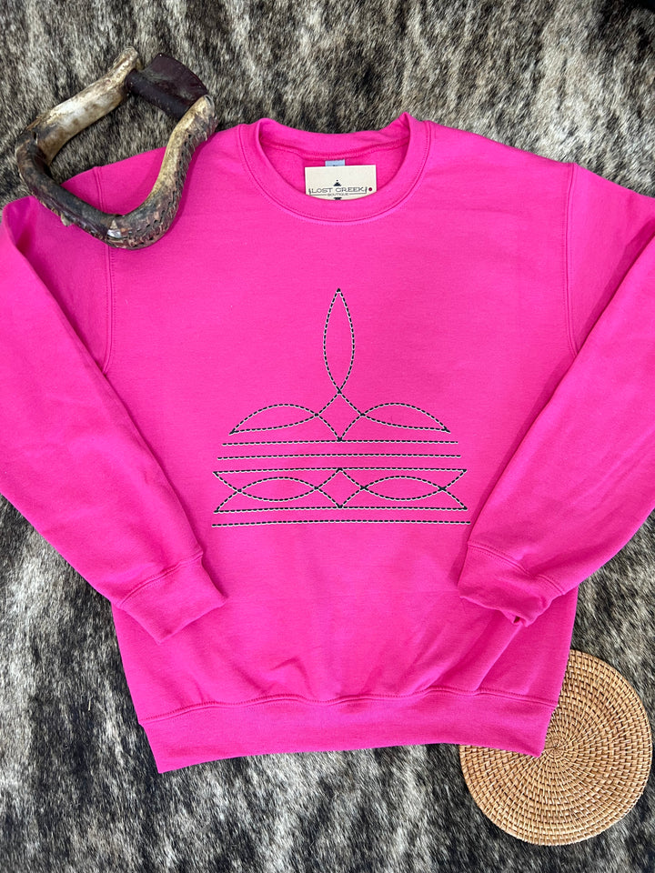 Boot Stitch Crewneck- Hot Pink