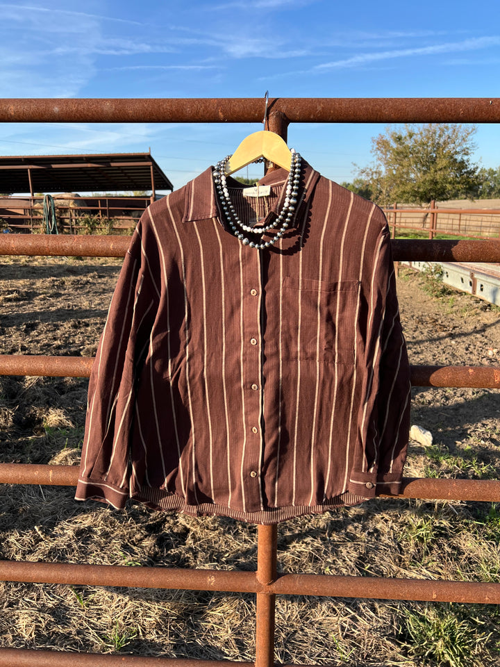 Brown Stripe Button-Up