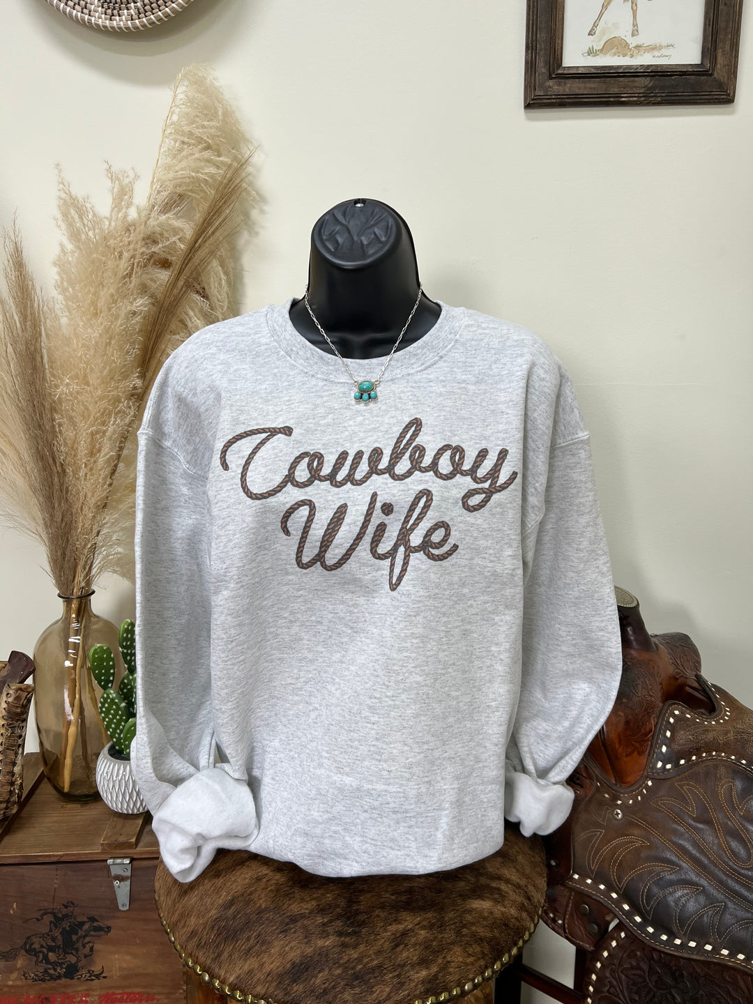 Cowboy Wife Crewneck- Ash