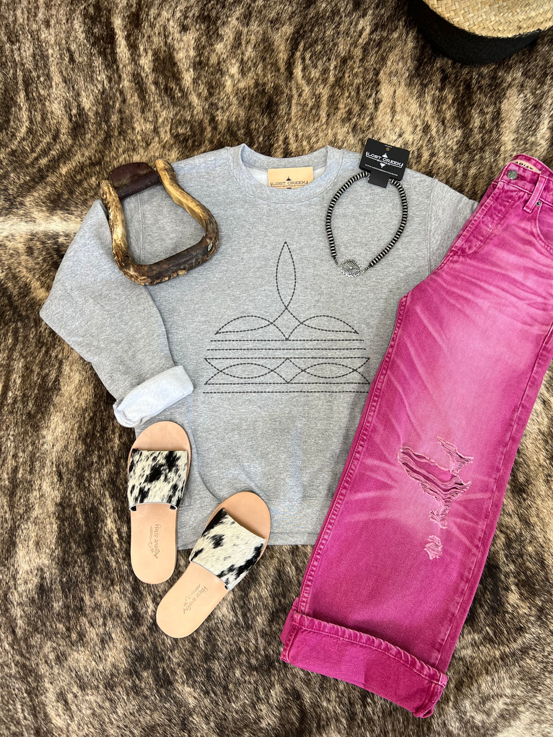 Boot Stitch Crewneck- Gray