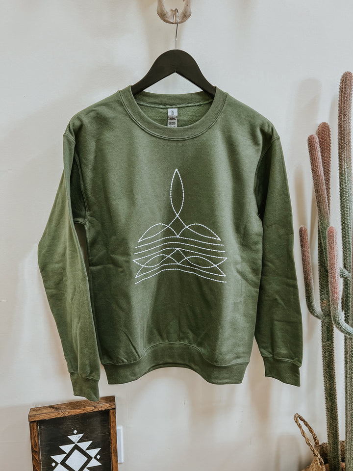 Boot Stitch Crewneck-Olive
