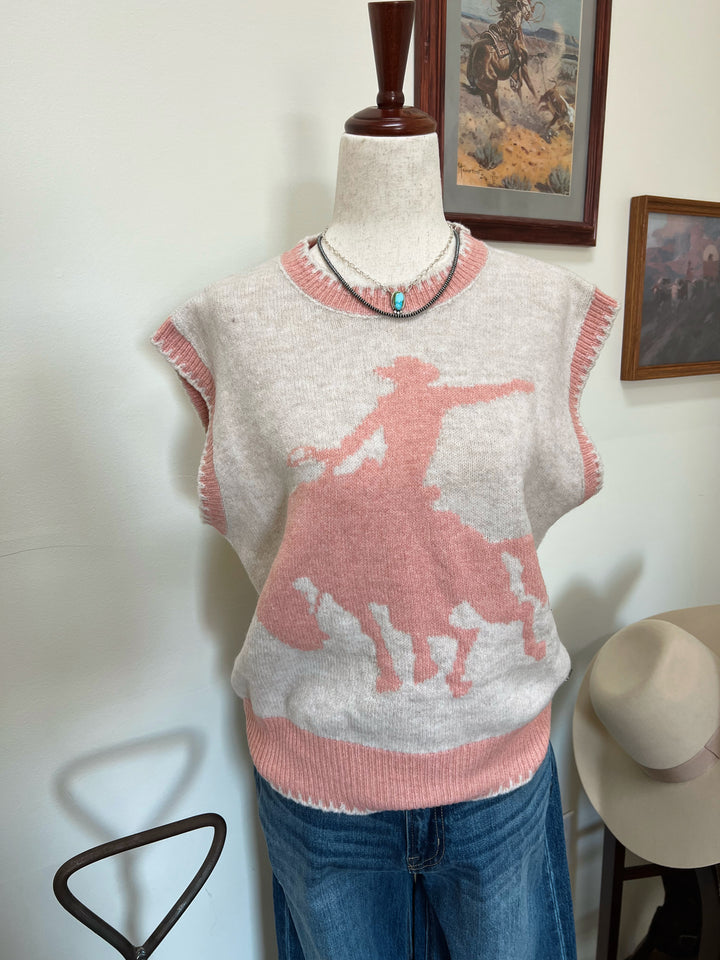Pink Buckin’ Horse Sweater Vest