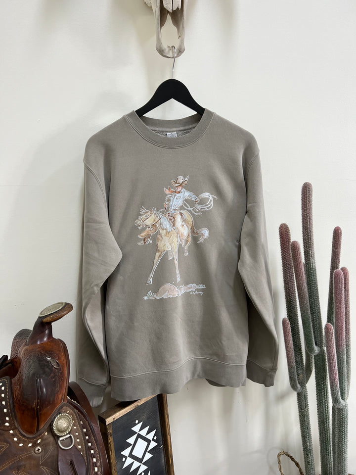 Wild One Bronc Crewneck-Concrete