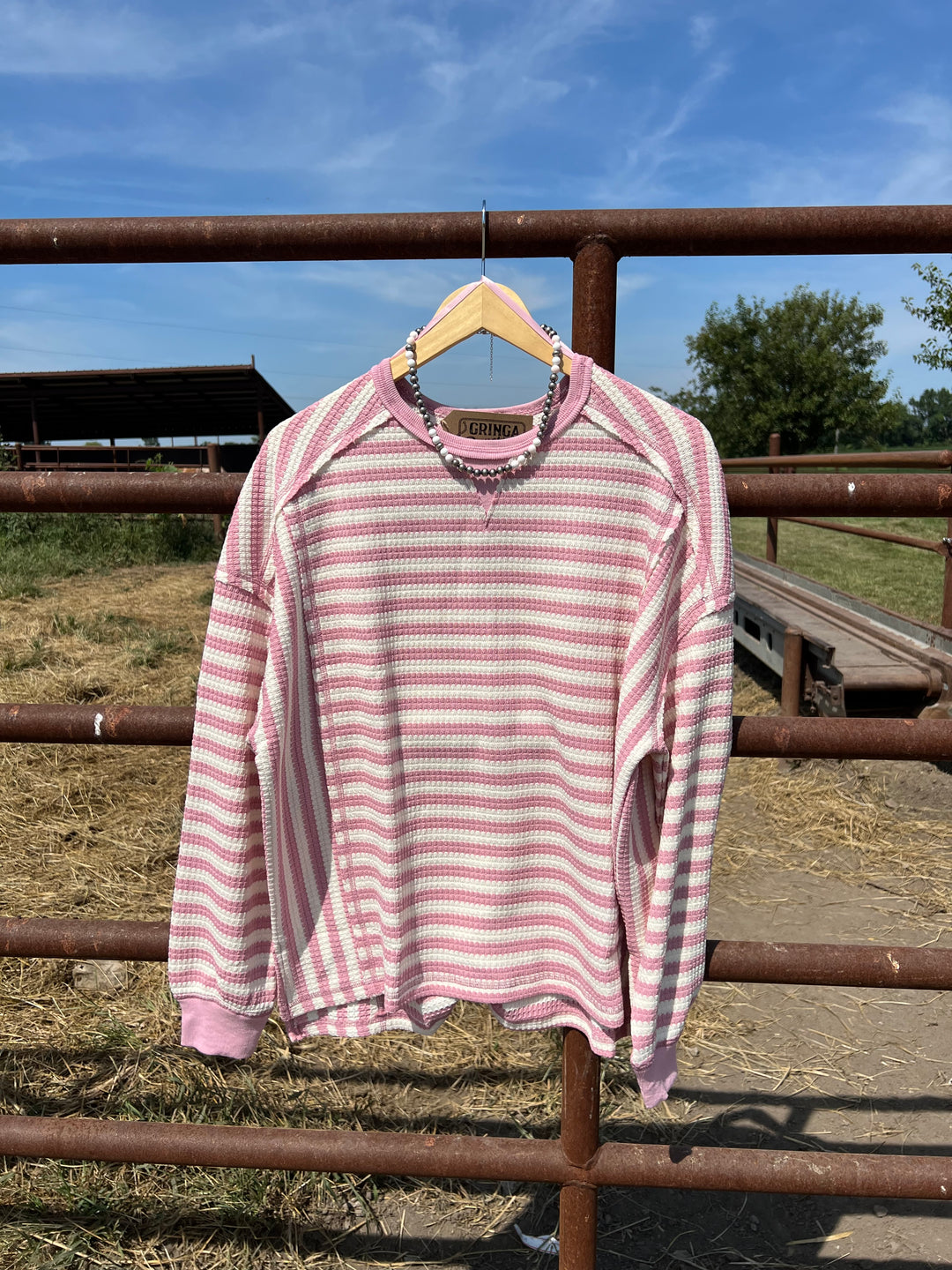 Pink Stripe Waffle Knit Longsleeve