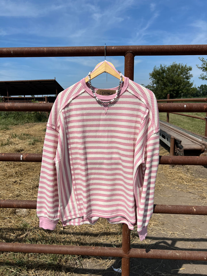 Pink Stripe Waffle Knit Longsleeve