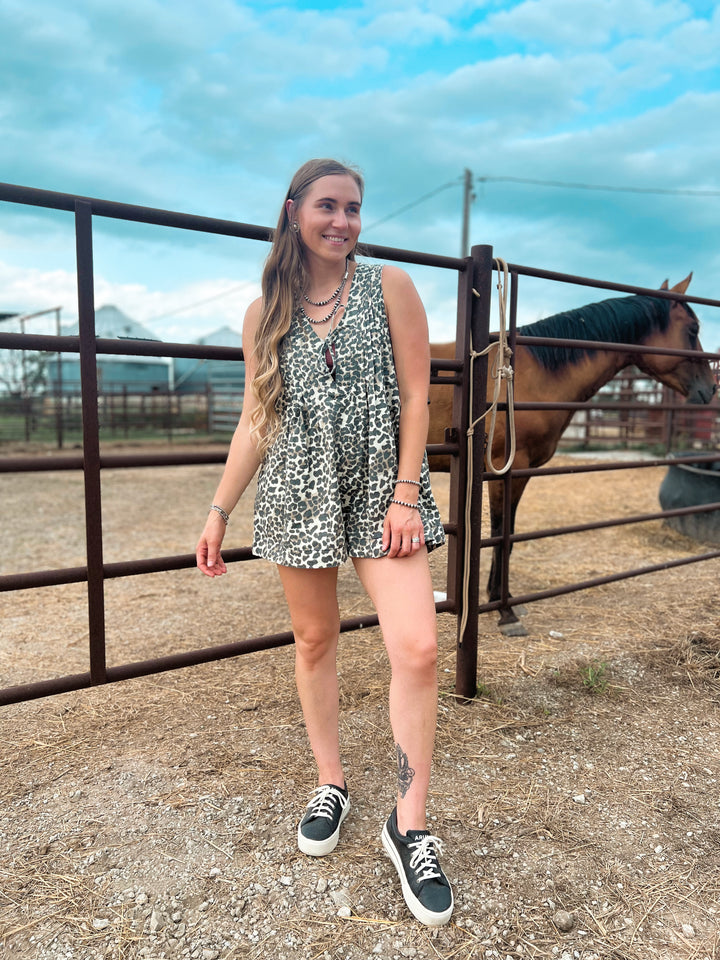 Leopard Denim Romper{LARGE ONLY LEFT}