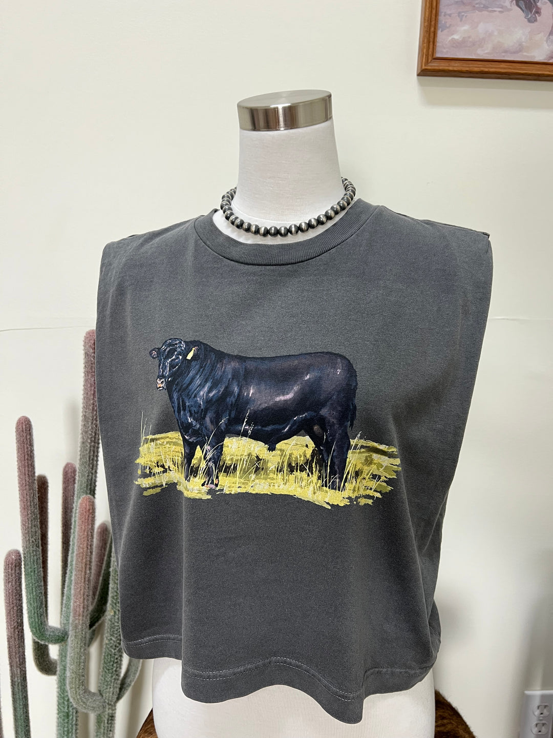 Watercolor Angus Muscle Tank-Pepper