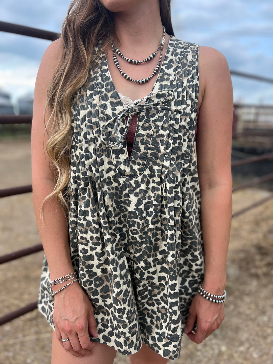 Leopard Denim Romper{LARGE ONLY LEFT}