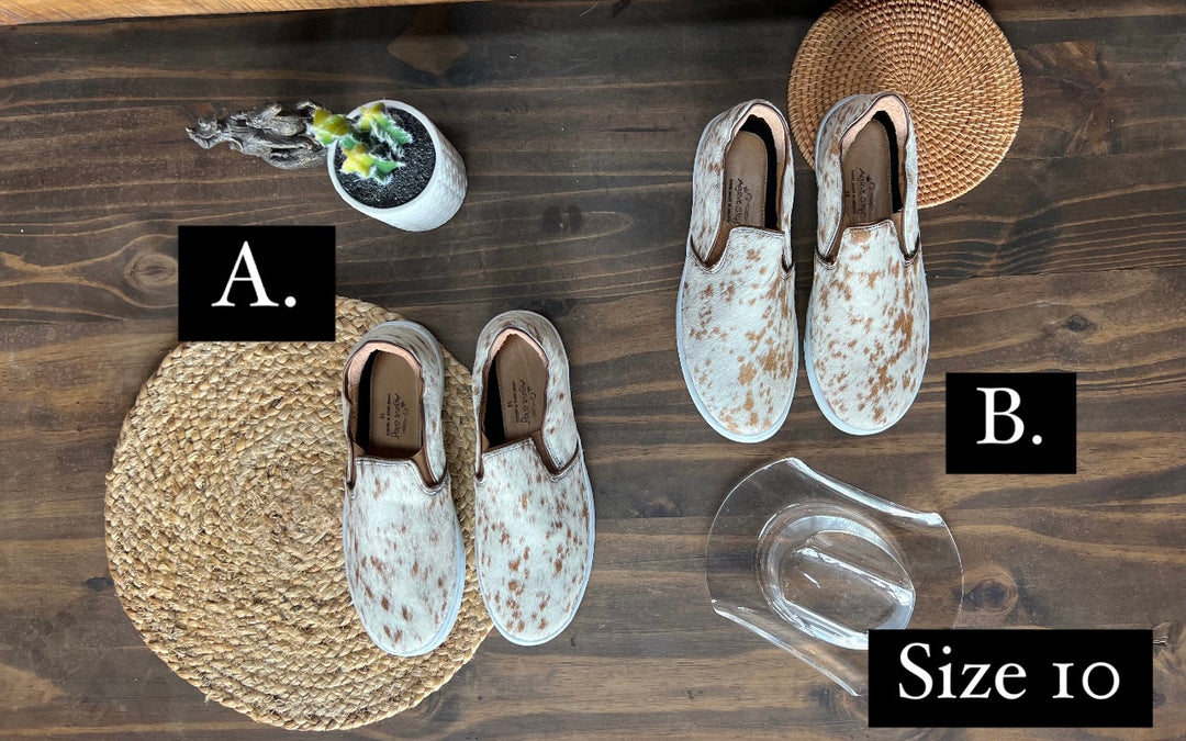 Utah Cowhide Slip Ons- Red Chocolate