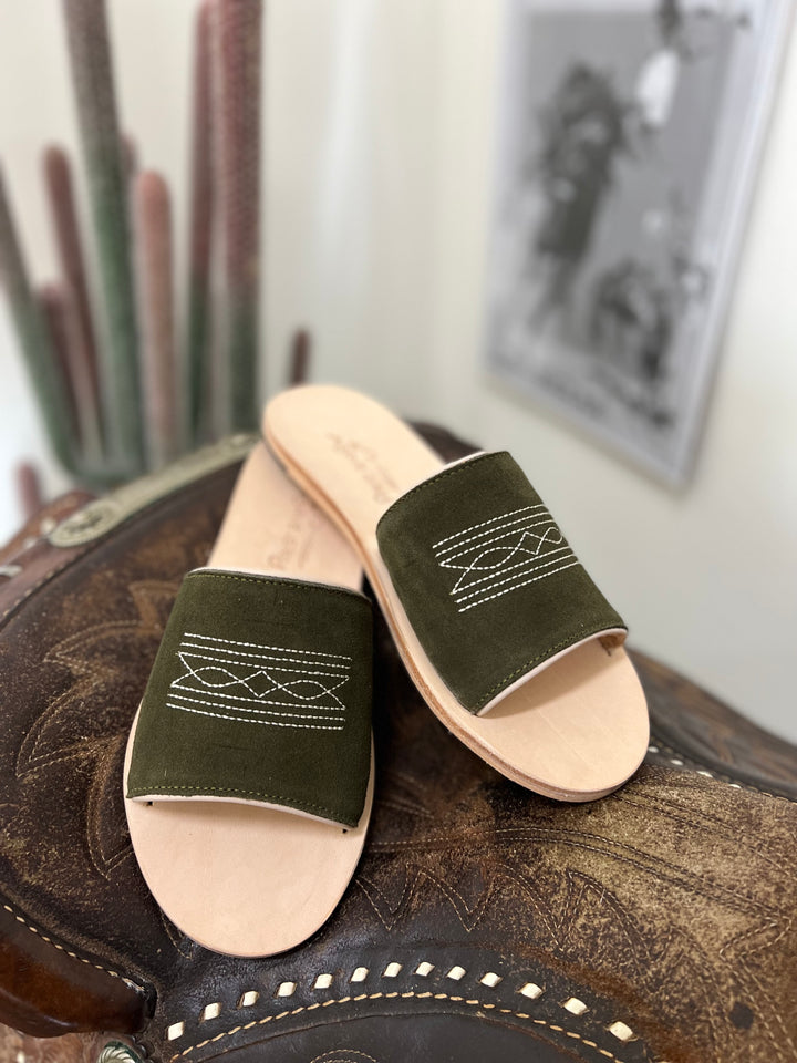 Nadia Olive Suede Out Sandals