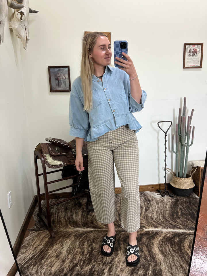 The Waylon Plaid Barrel Jeans-Tan
