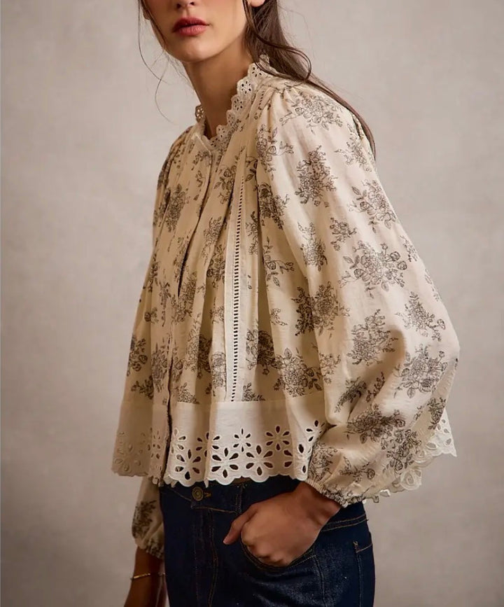 Floral Toile Eyelet Top