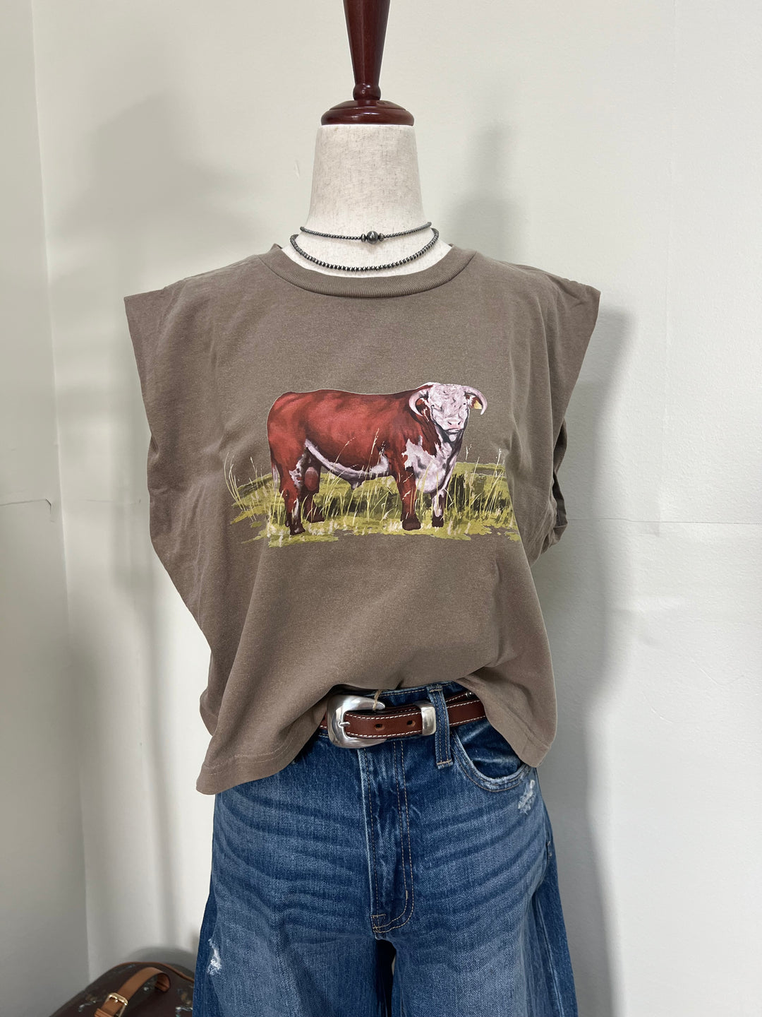 Watercolor Hereford Muscle Tank-Mocha
