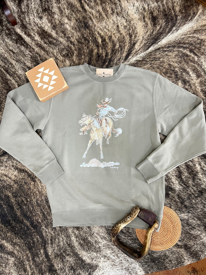 Wild One Bronc Crewneck-Concrete