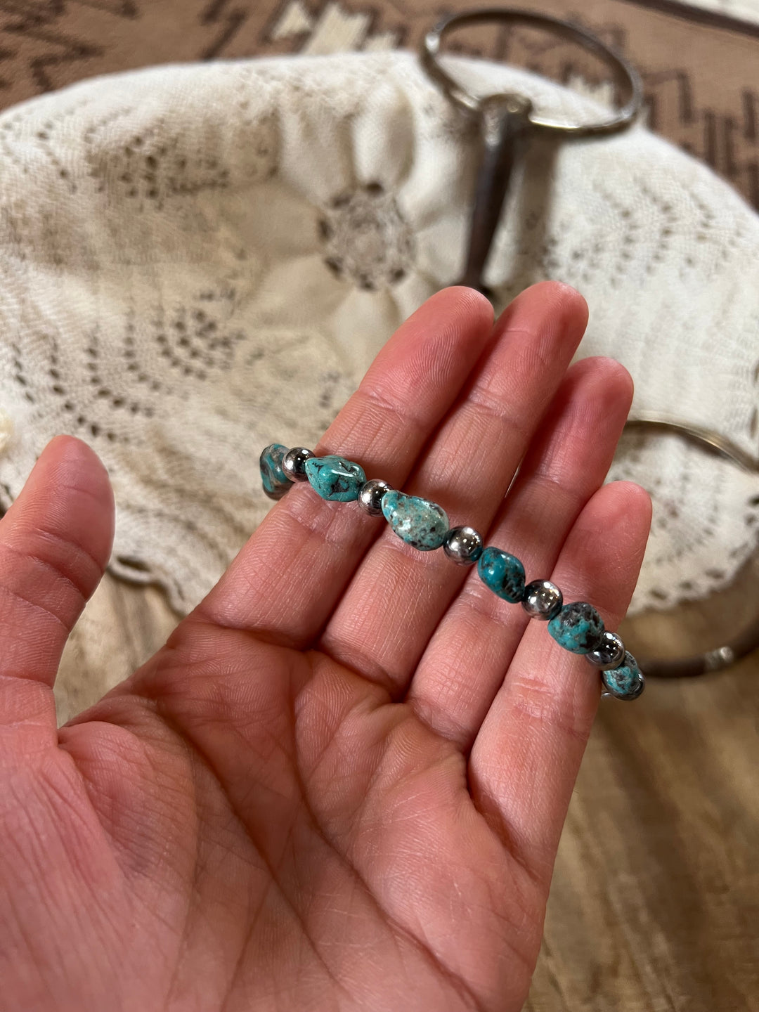 Blue Turquoise Nugget & Sterling Silver Bracelet