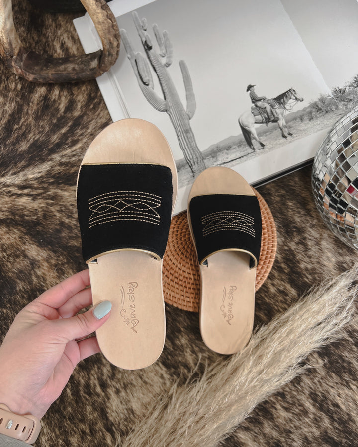 Nadia Black Suede Out Sandals
