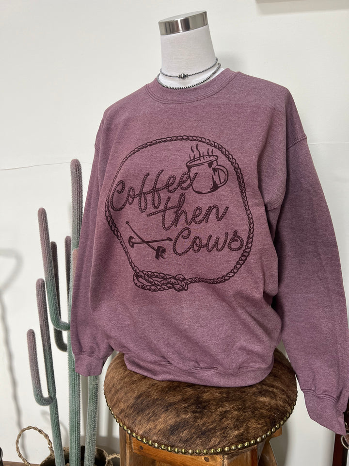 Coffee Then Cows Crewneck-Heather Maroon