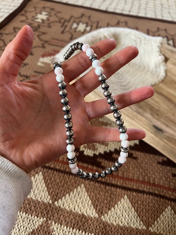 Pink Conch & 8mm Sterling Silver Pearl Necklace-19”