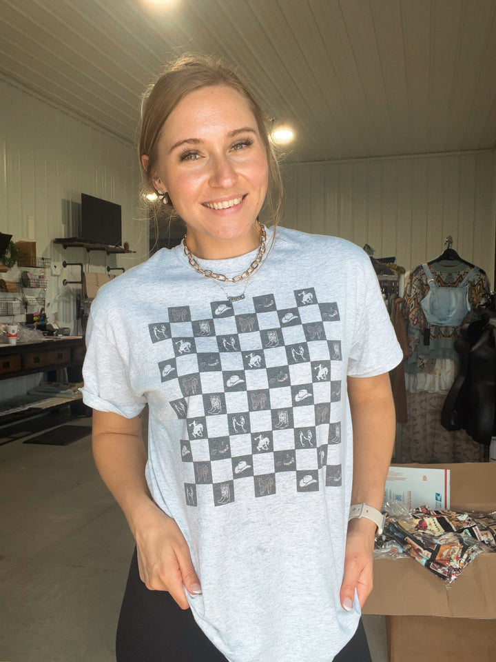 Western Checker T-Shirt-Ash