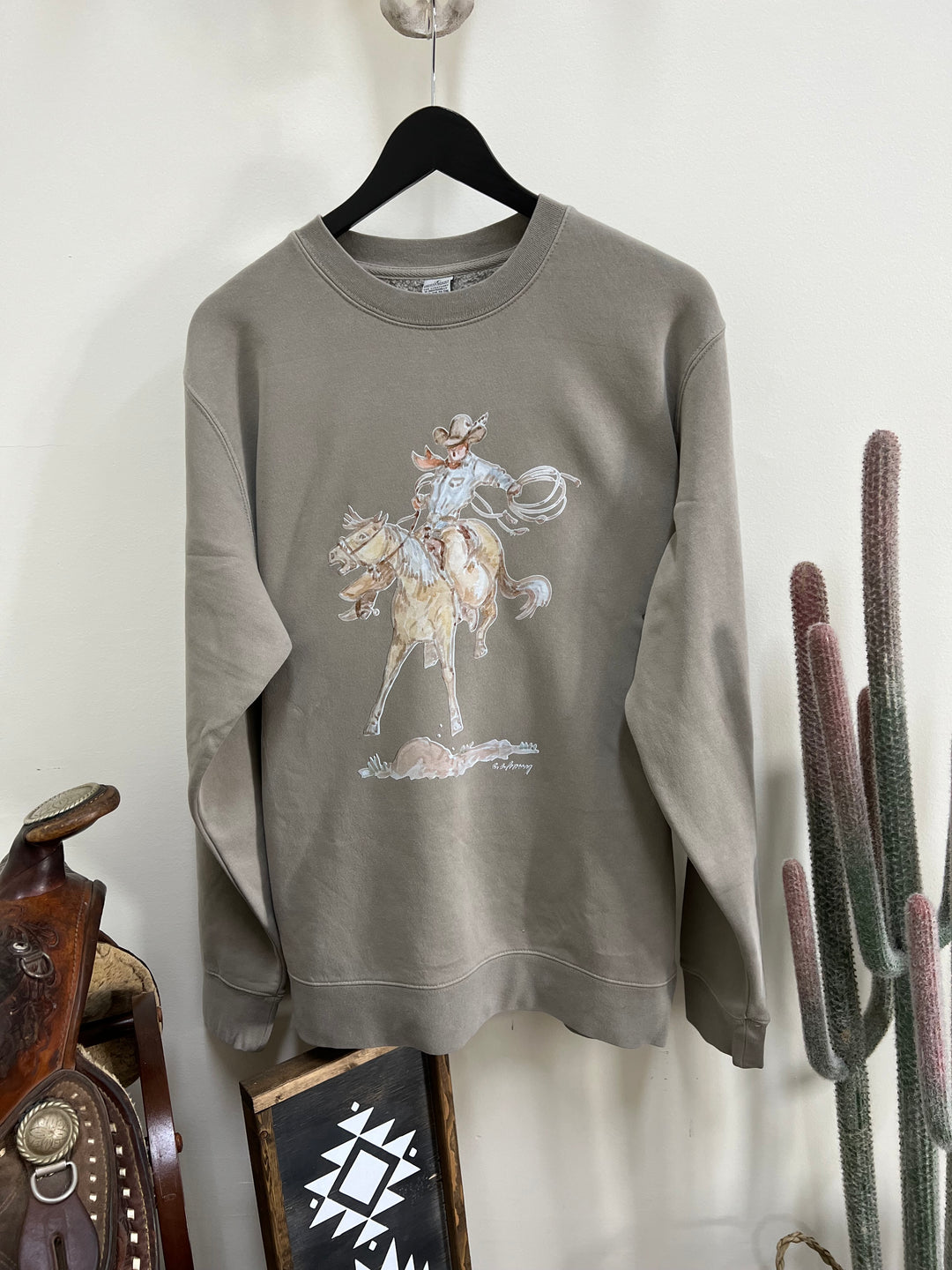 Wild One Bronc Crewneck-Concrete