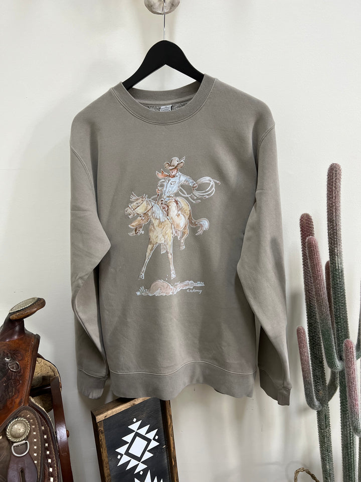 Wild One Bronc Crewneck-Concrete