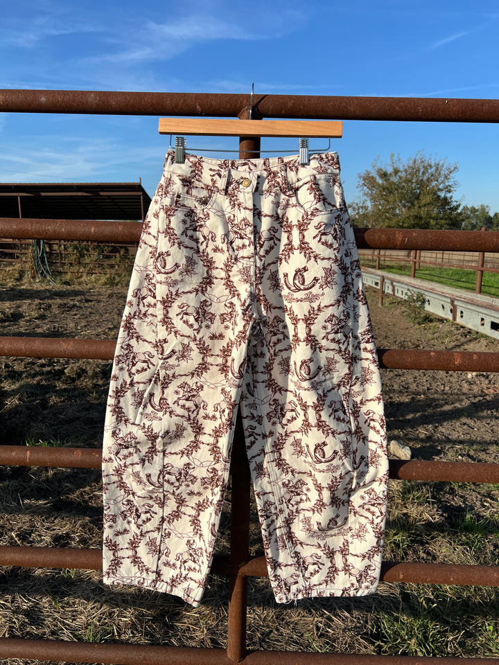 Western Brown Toile Barrel Jeans