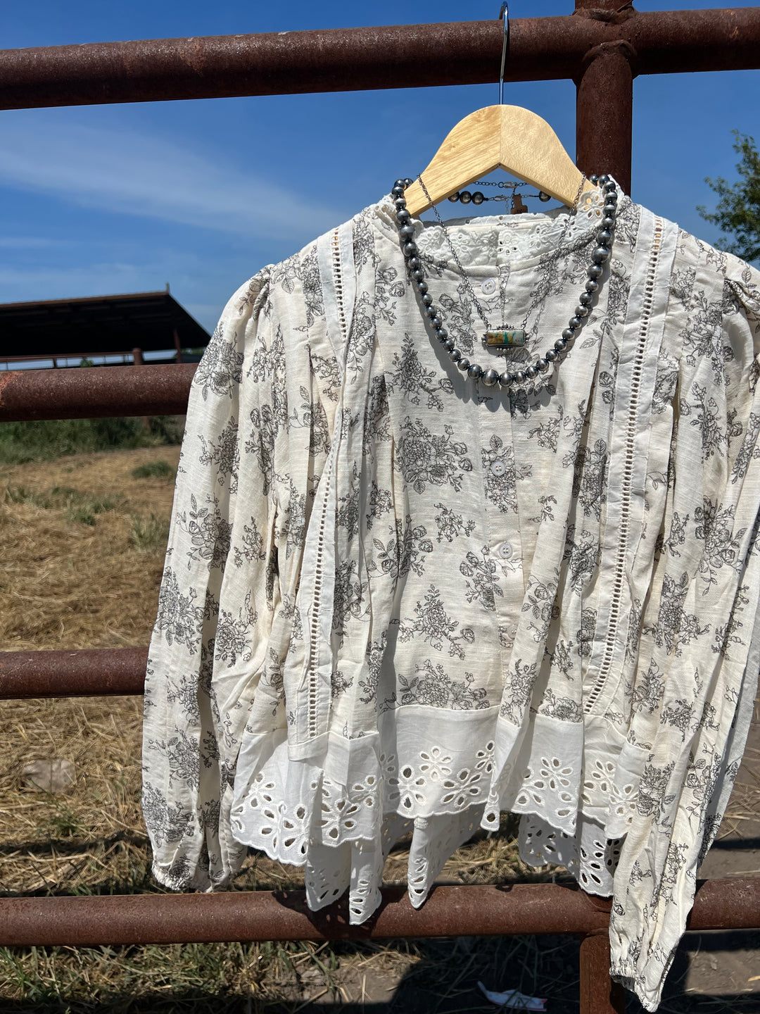 Floral Toile Eyelet Top