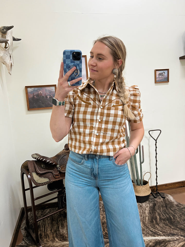 Ruffle Gingham Button Up