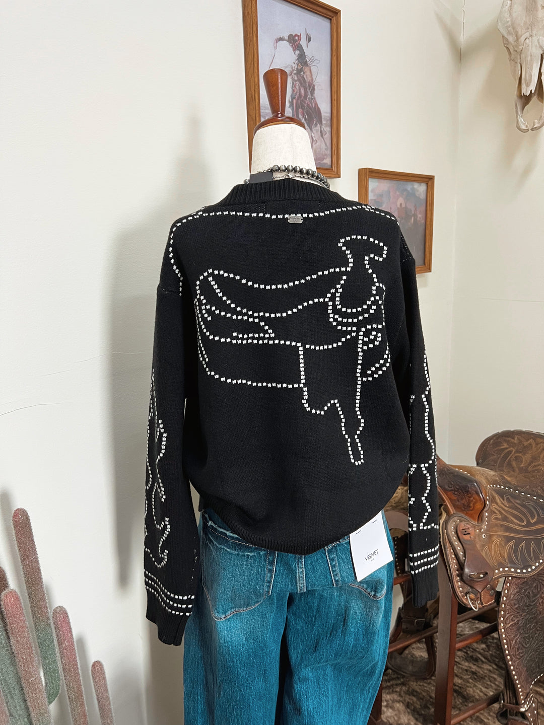 Boot Stitch Saddle Knit Cardigan-Black