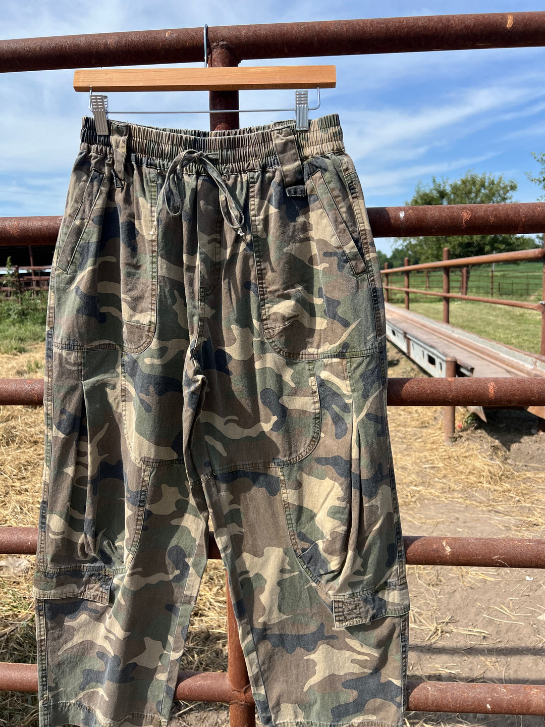 Camo Denim Washed Barrel Pants
