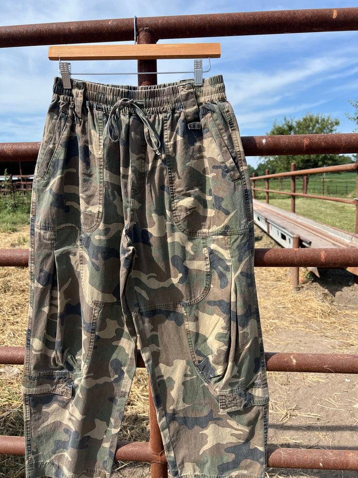 Camo Denim Washed Barrel Pants