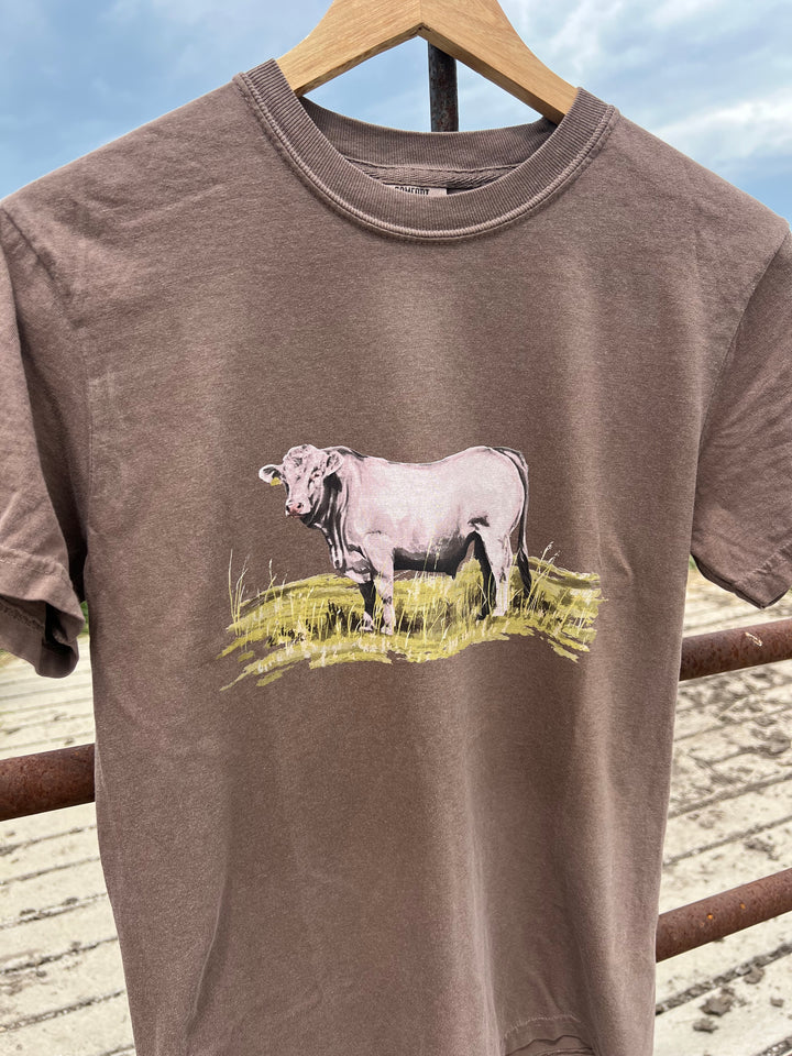 Watercolor Charolais Tee-Mocha