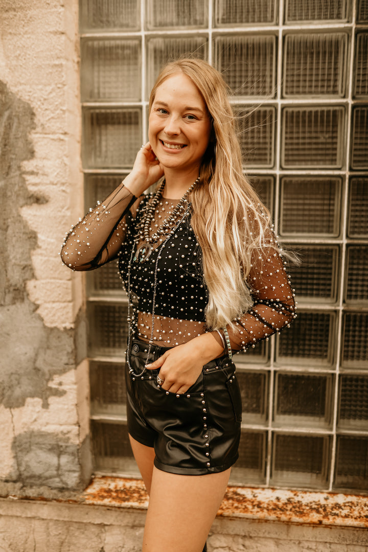 Stud Of Mine- Black Faux Leather Shorts