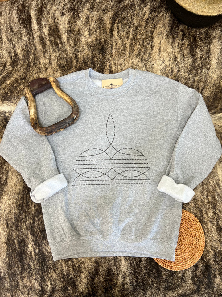 Boot Stitch Crewneck- Gray