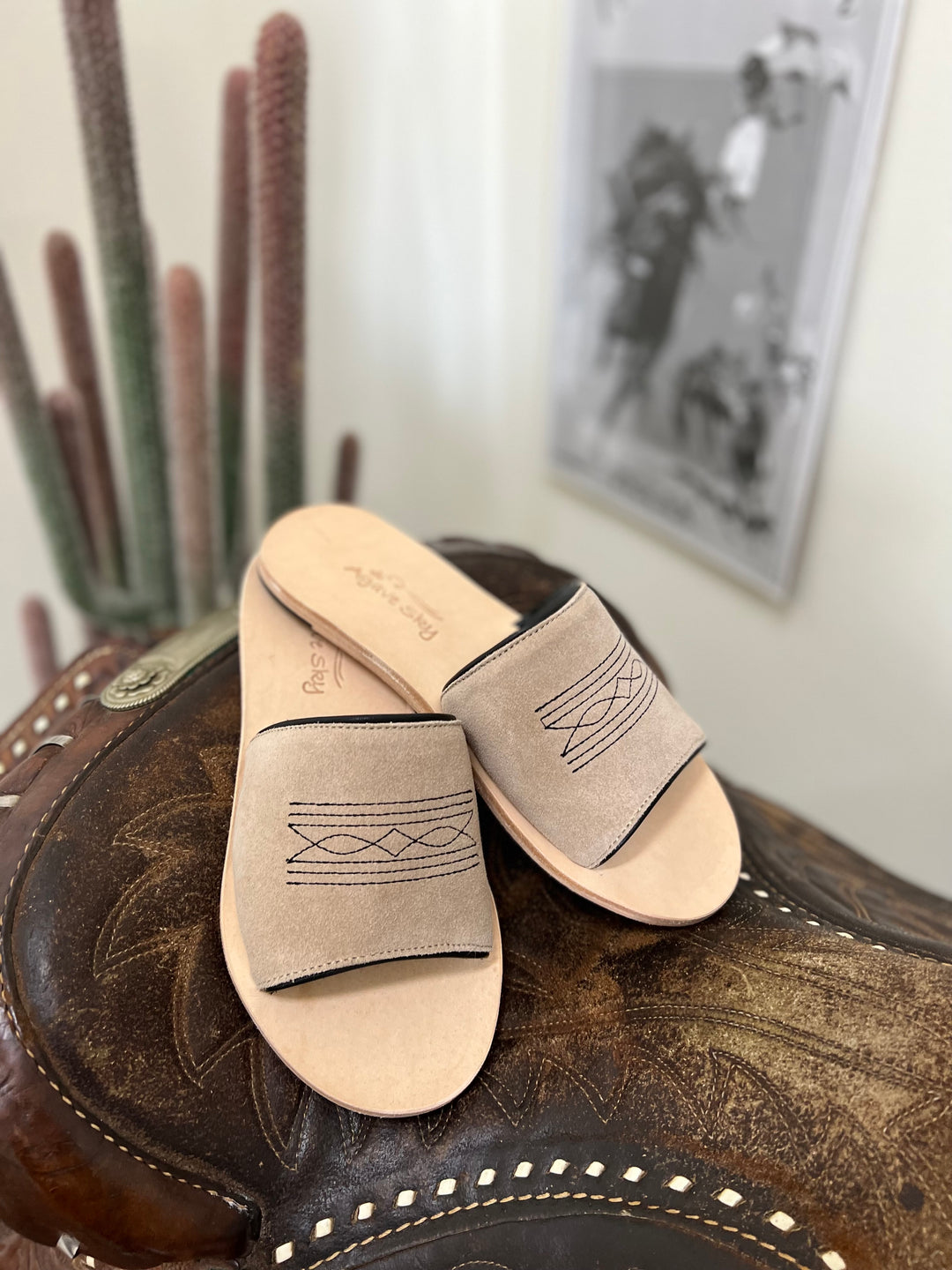 Nadia Tan Suede Out Sandals