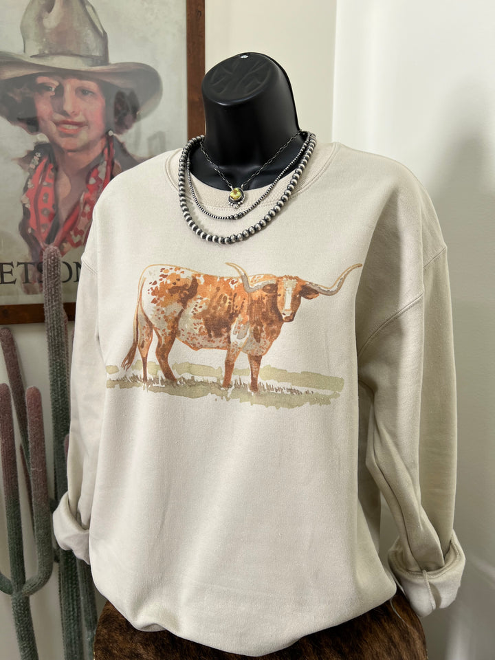 Water Color Longhorn Crewneck