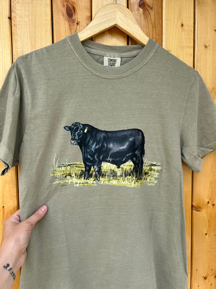 Watercolor Angus Tee-Khaki