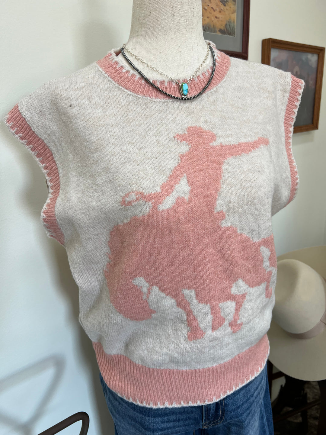 Pink Buckin’ Horse Sweater Vest