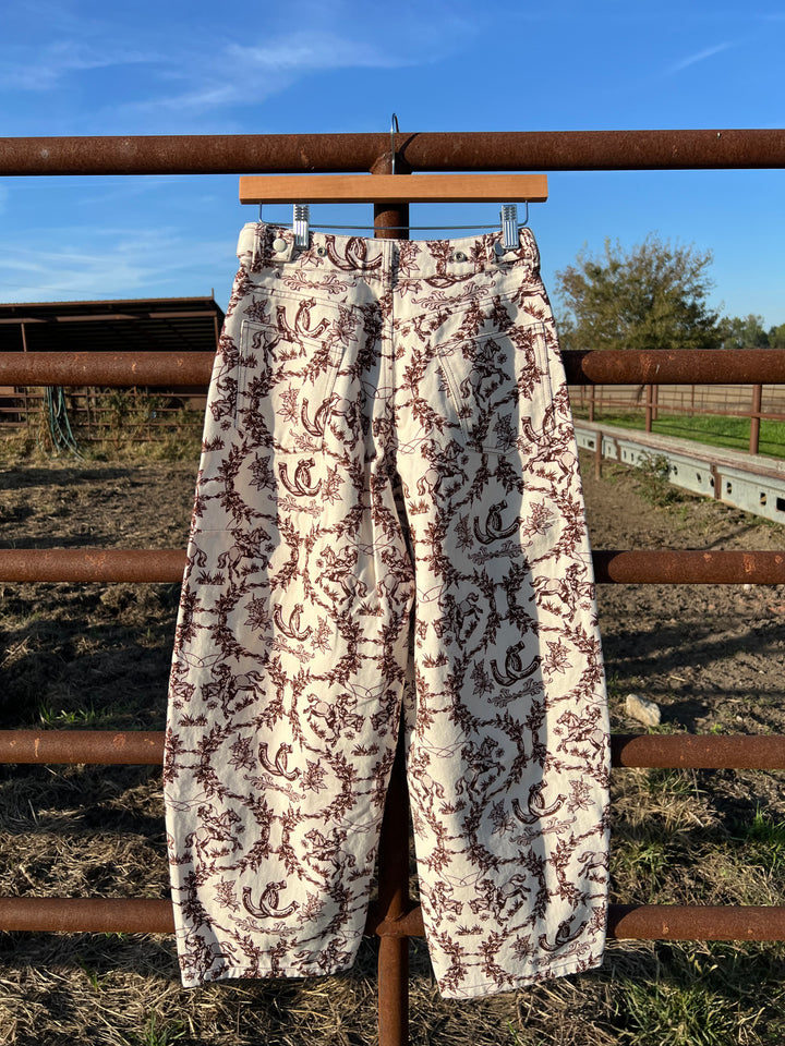 Western Brown Toile Barrel Jeans