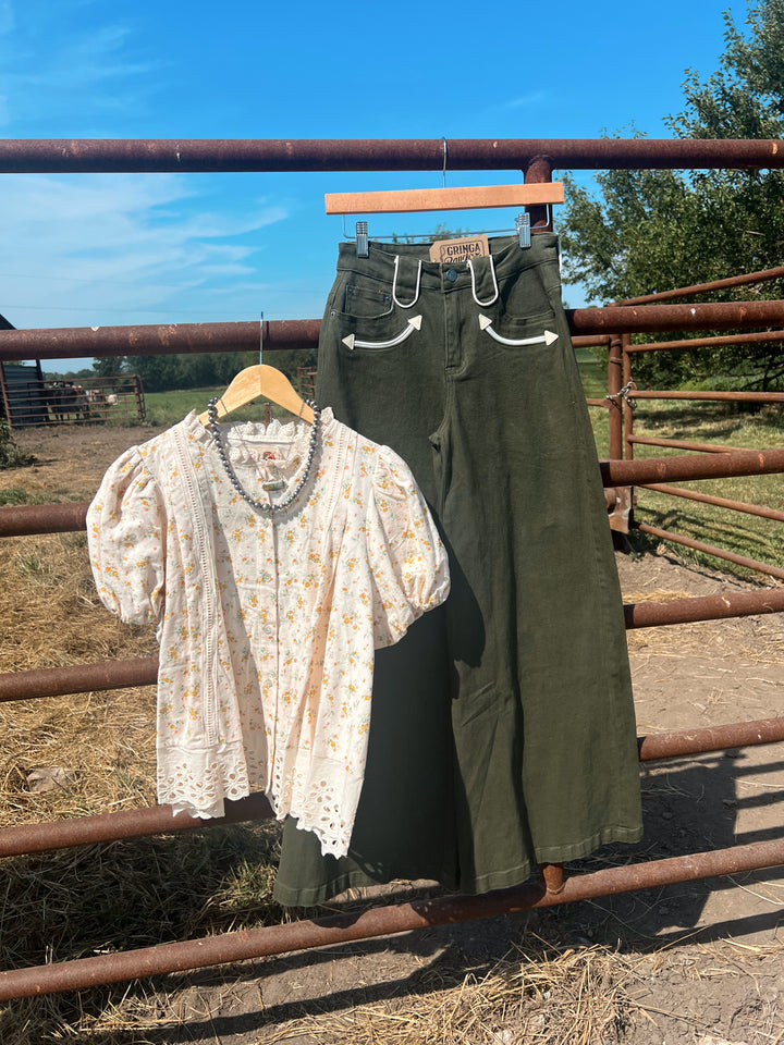 Olive Smiley Wide Leg Jeans