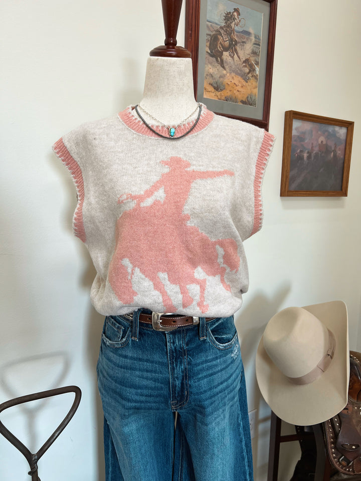 Pink Buckin’ Horse Sweater Vest